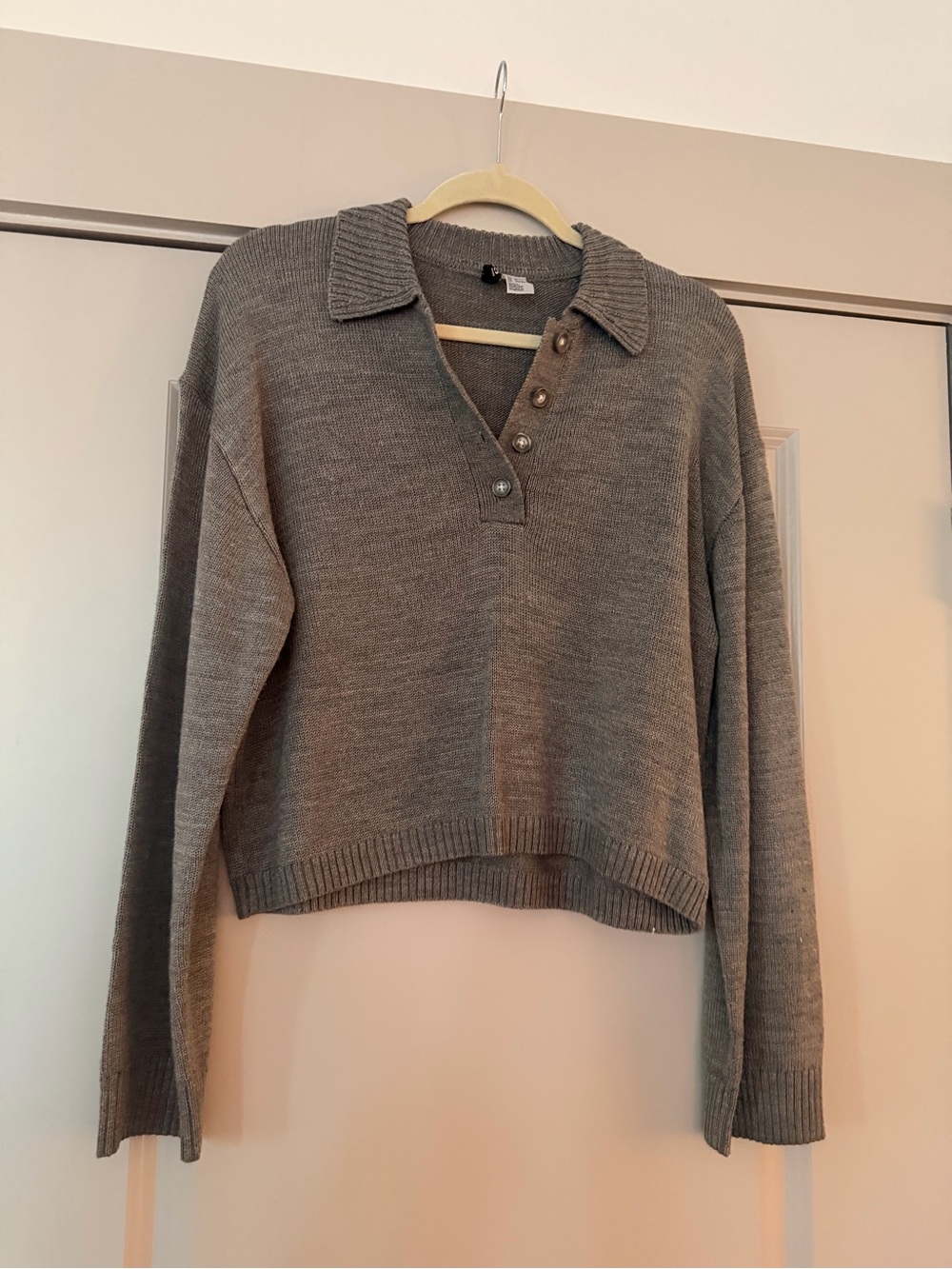 H&M Gray Collared V-Neck Button-Placket Sweater